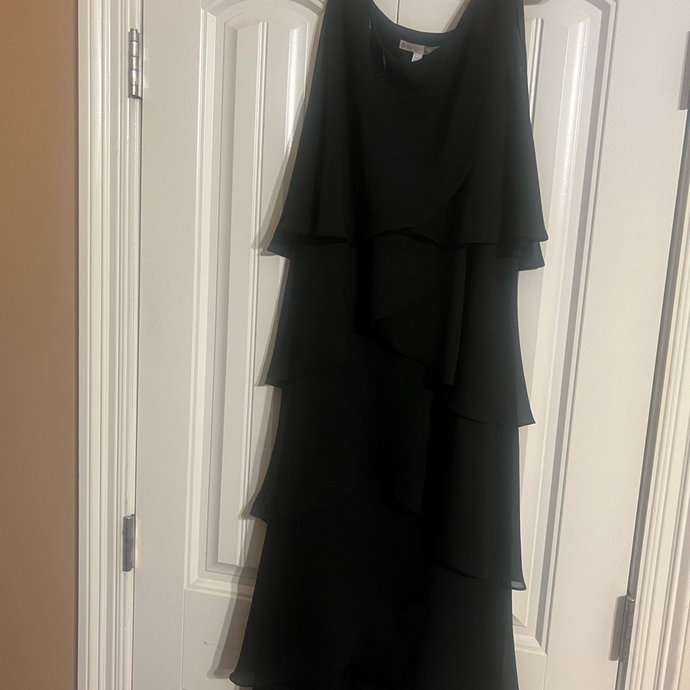 Black Ruffled Dress with Diamond Pendants